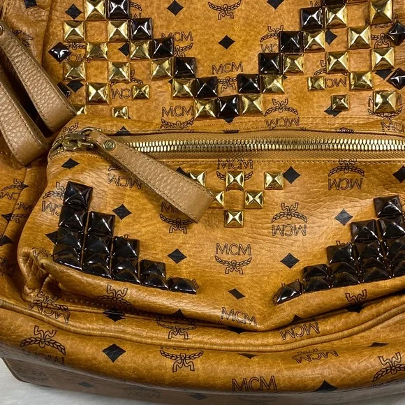 MCM Tan and Gold Studded Backpack - Picture 5 of 16